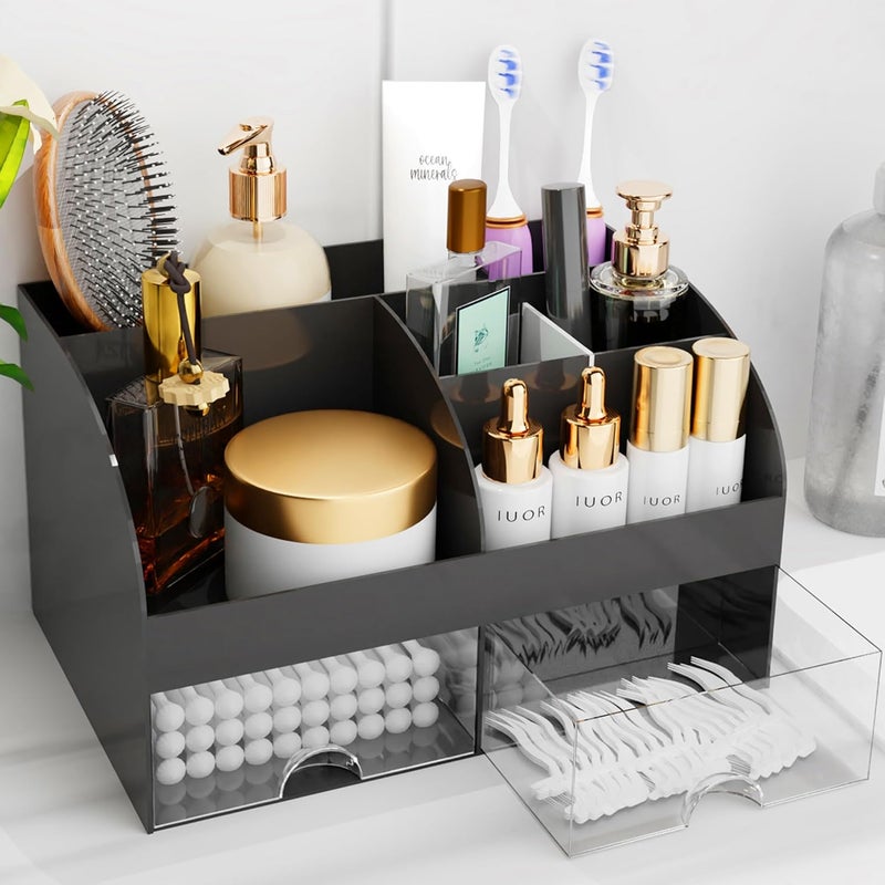 COMFYROOM Makeup Organizer with Drawers, Cosmetic Storage for Dresser Vanity and Bathroom Countertop, Beauty Holder for Lipstick Brush, Skincare Organizer for Vanity, Cosmetic Display Case (Black) - Image 1